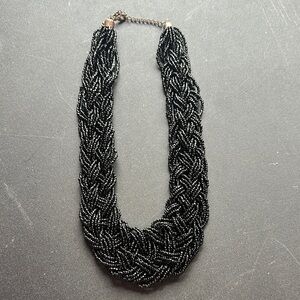 Black beaded woven necklace 10” length